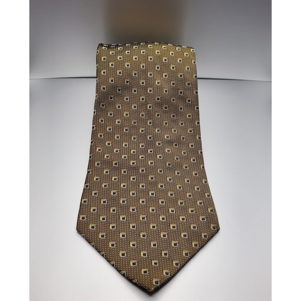 Nautica Tie Mens Size Yellow Brown‎ Silk Geometric Squares Pre-owned